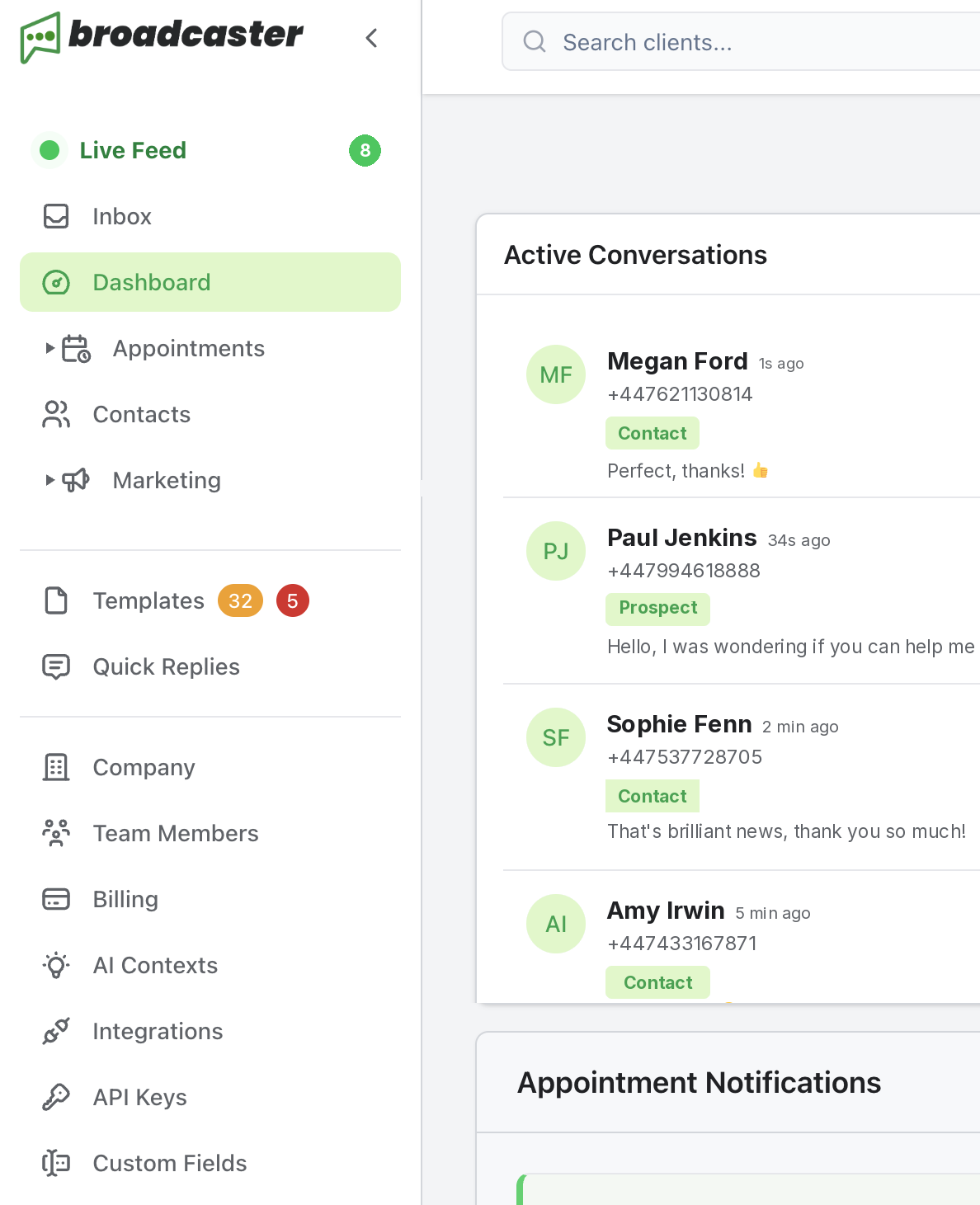 The Broadcaster dashboard